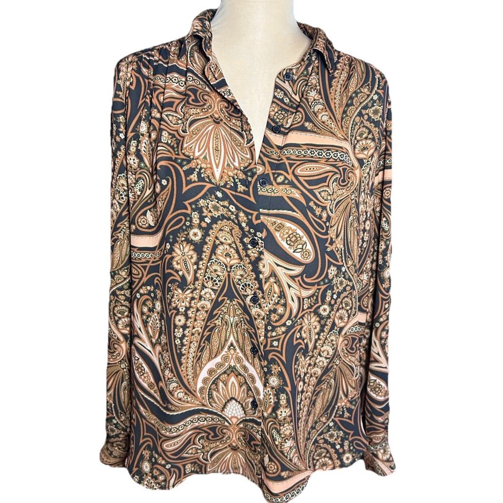 Richard Allan x H&M Blouse Paisley Print Long Sleeves women's Sz 4 Western Retro